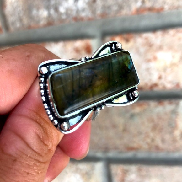 Sterling Silver 925 Antiqued Labradorite Gemstone Ring Size 9 - Picture 8 of 8